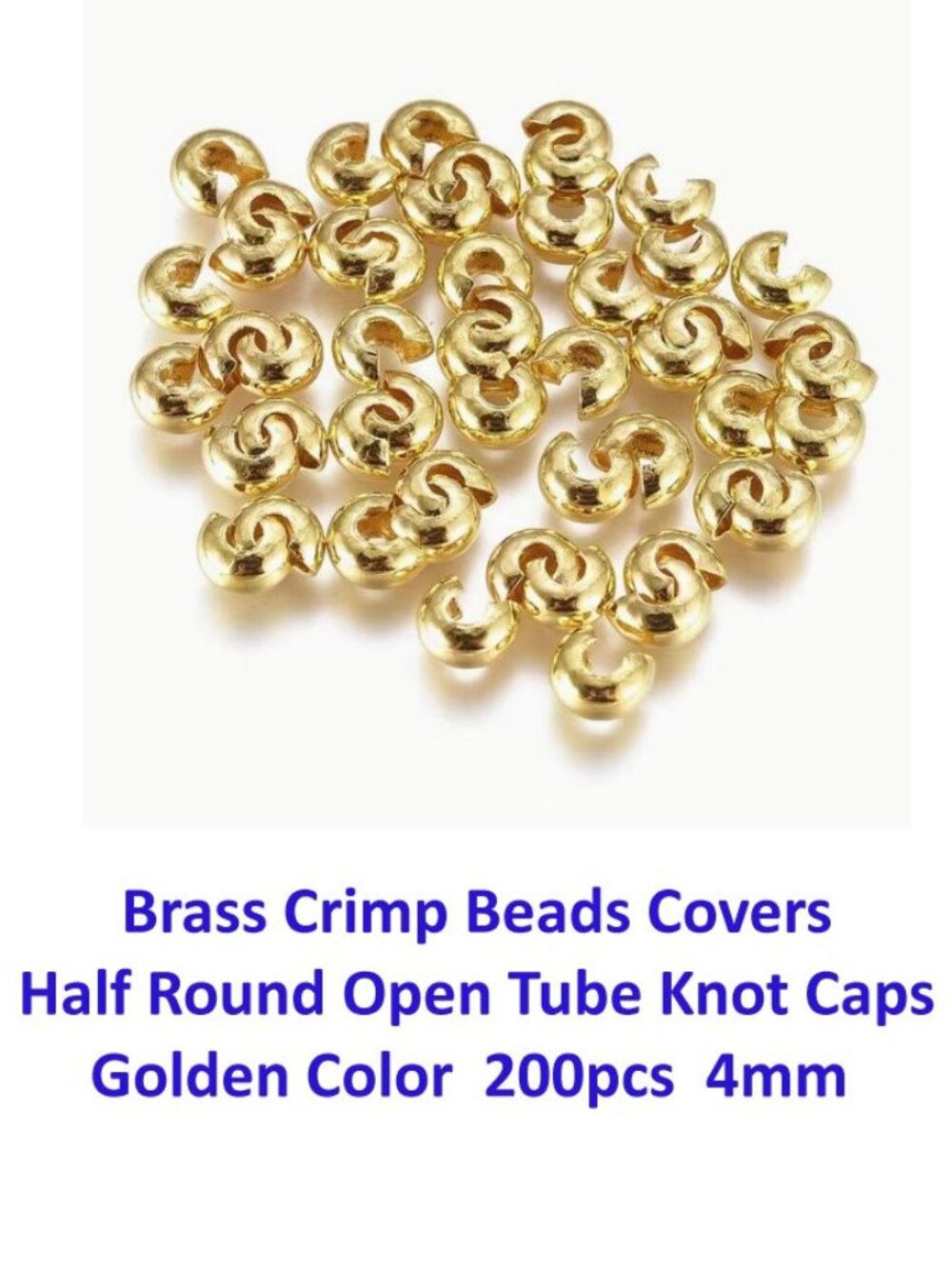 200pcs Brass Crimp Beads Covers, 4mm Half Round Open Tube Knot Caps in golden